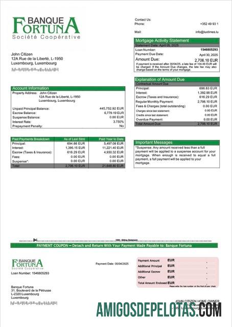 imprimível Modelo Word e PDF de declaração de hipoteca do Banque Fortuna de Luxemburgo